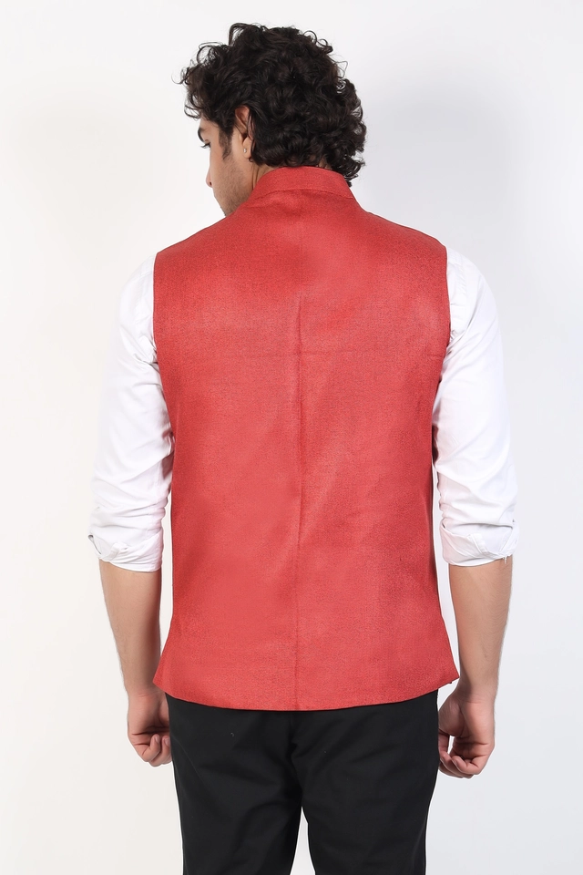 Jute Khadi Solid Waistcoat for Men (Maroon, L)