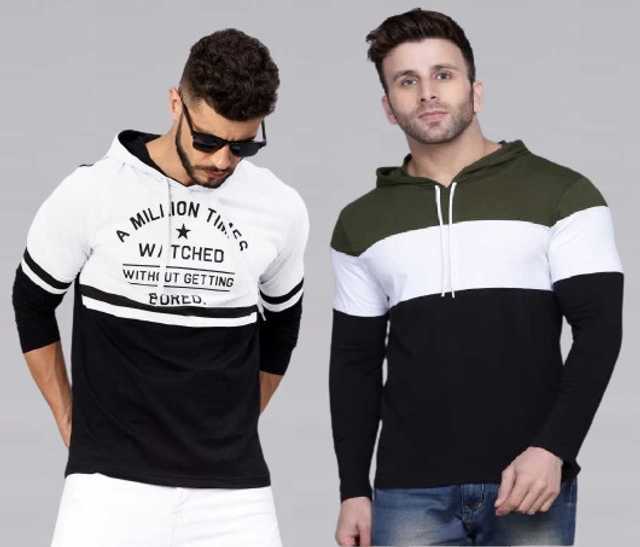 Men's Hooded Sweatshirt (Pack of 2) (Multicolor, L) (SVG-65)