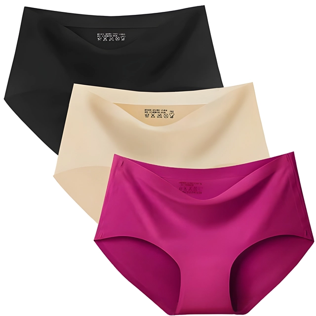 Cotton Solid Mid Waist Seamless Panties for Women & Girls (Multicolor, S) (Pack of 3)