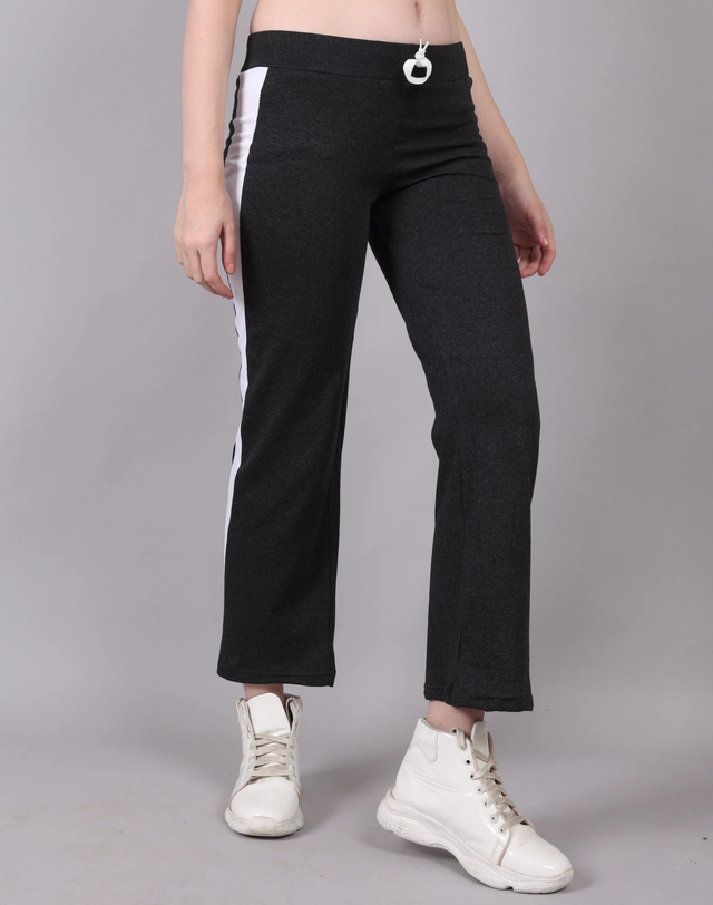 Cotton Colorblocked Trackpant for Women (Black, M)