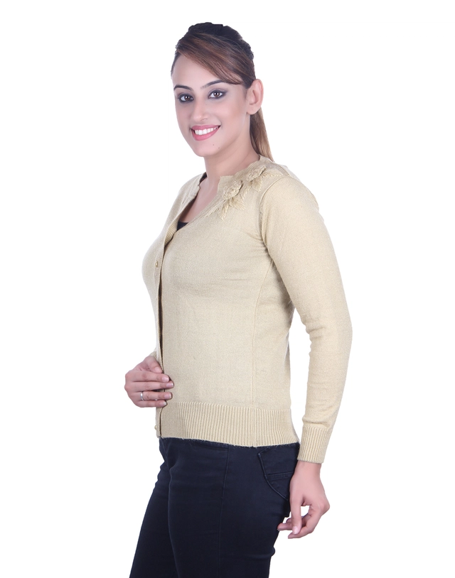 V Neck Solid Cardigans for Women (Off White, M)