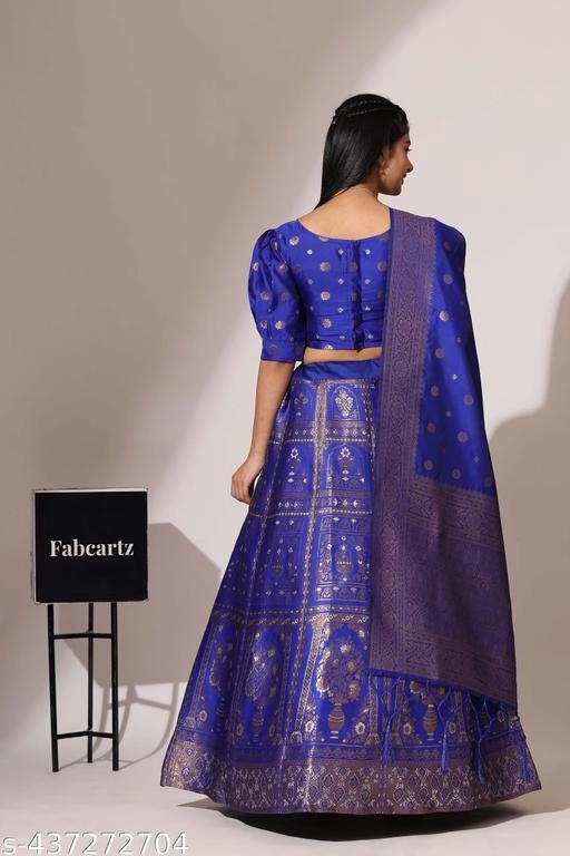 Art Silk Zari Semi Stitched Lehenga with Choli & Dupatta for Women (Blue)