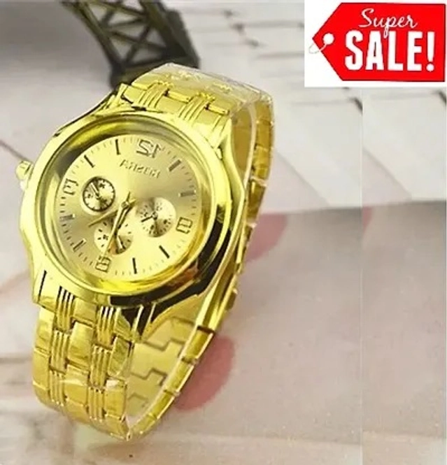 Stainless Steel Strap Analog Watch for Men (Gold)