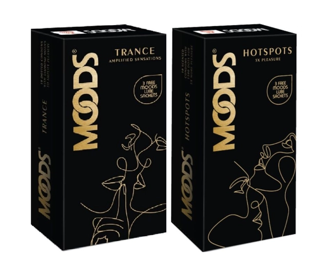 Mood Trance Amplified Sensations Condoms (10 Pcs) with Mood Hot Spots 5X Pleasure Condoms (10 Pcs) (Set of 2)