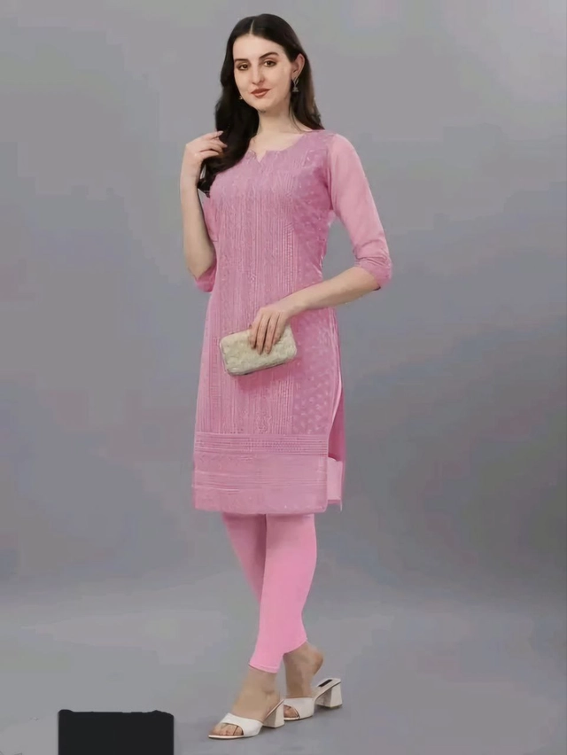 Georgette Chikankari Kurti for Women (Pink, M)