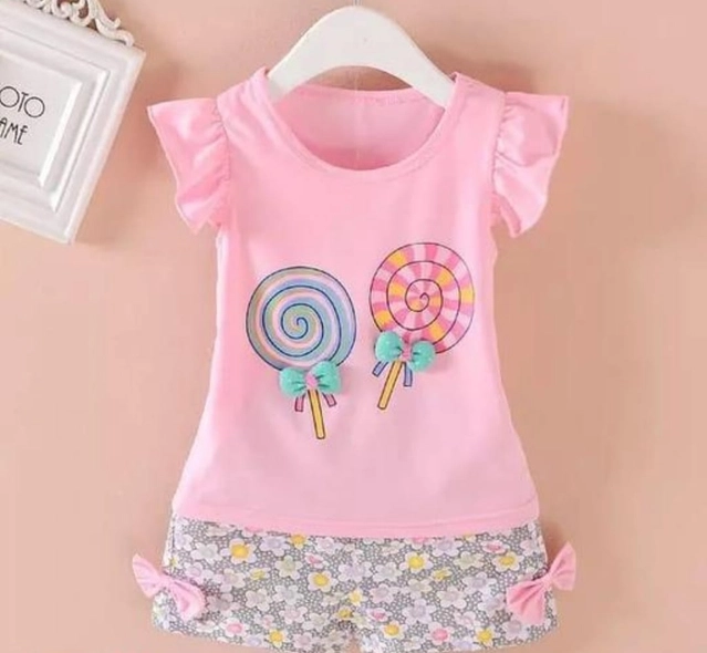 Hosriey Clothing Set for Girls (Pink, 1-2 Years)