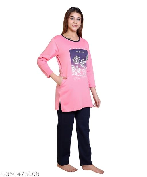 Wool Nightsuit for Women (Pink, M)