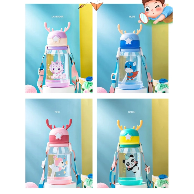 Cartoon Theme Sipper Water Bottle for Kids (Multicolor, 600 ml)