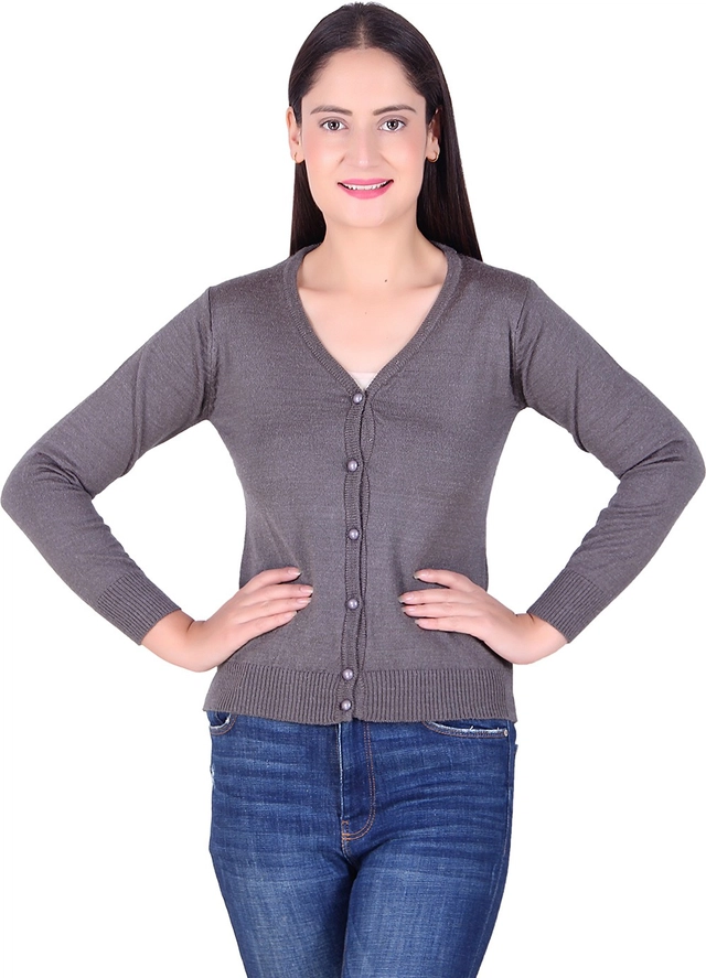 V Neck Solid Cardigans for Women (Dark Grey, M)