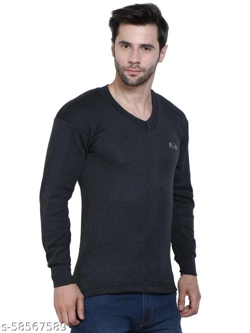 Cotton Thermal Topwear for Men (Black, M)