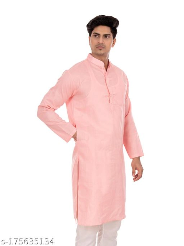 Cotton Blend Kurta for Men (Pink, S)