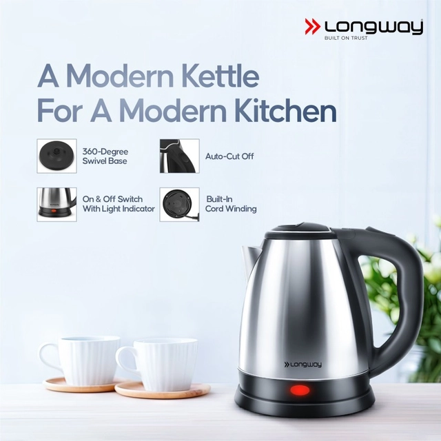 Longway Kestro 1500 W with Stainless Steel Body for Boiling Electric Kettle  (1.5 L)