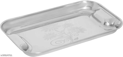 Stainless Steel Serving Tray (Silver, Pack of 2)