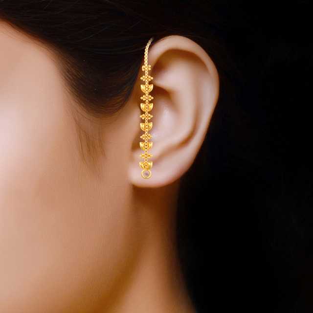 One Gram Gold Plated Alloy Ear Chain For Women's And Girl's (Golden, Set Of 2) (V-37)