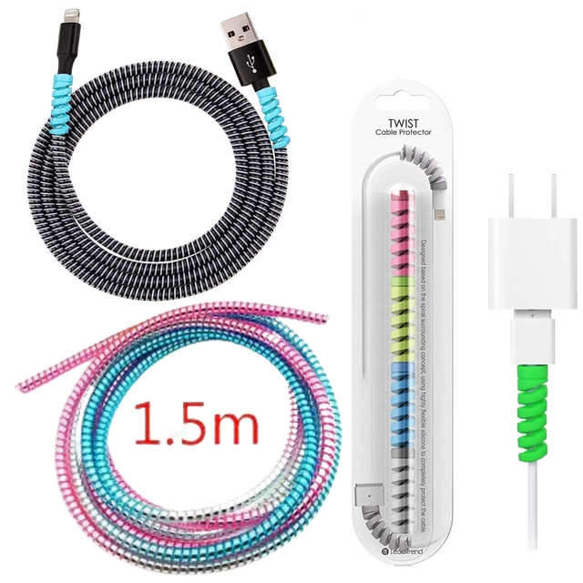 Combo of Silicone 2 Pcs 1.5 m Wire Protectors with 4 Pcs Twist Cable Protectors (Multicolor, Set of 6)