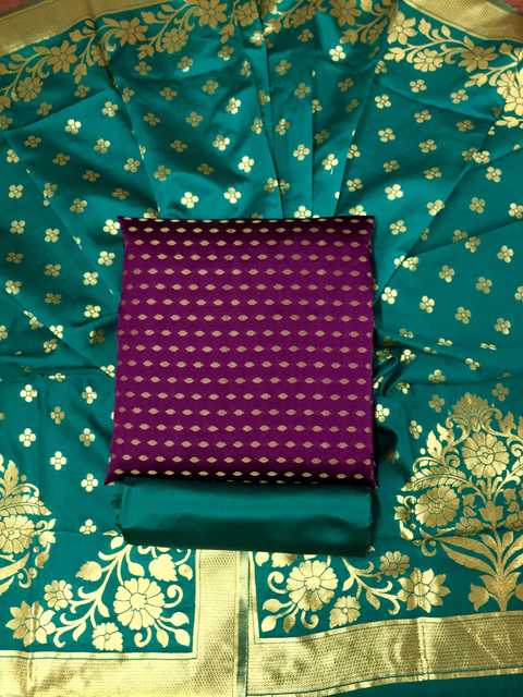 Namah Trendz Women's Fancy Unstitched Dress Material (Teal & Purple) (NT-059)