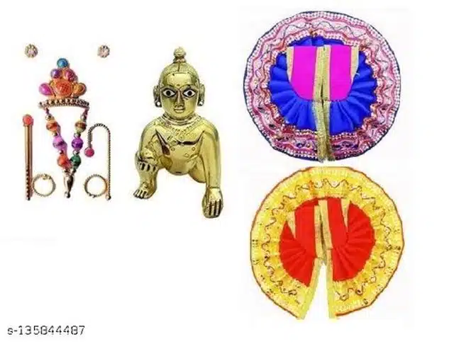 Fabric Laddu Gopalji Idol with 2 Pcs Poshak & Jewellery Set (Multicolor, Set of 3)
