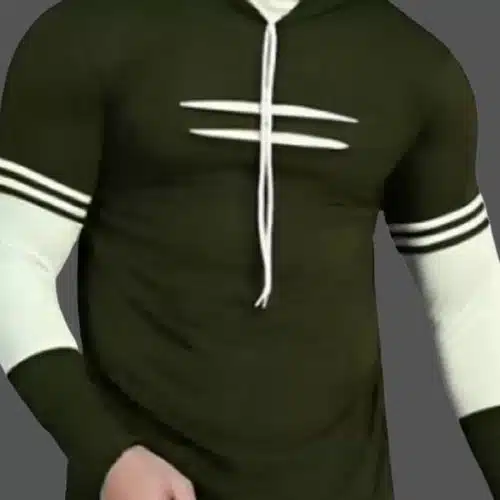 Men's Mask Hooded T-Shirt (Olive, M) (J-18)