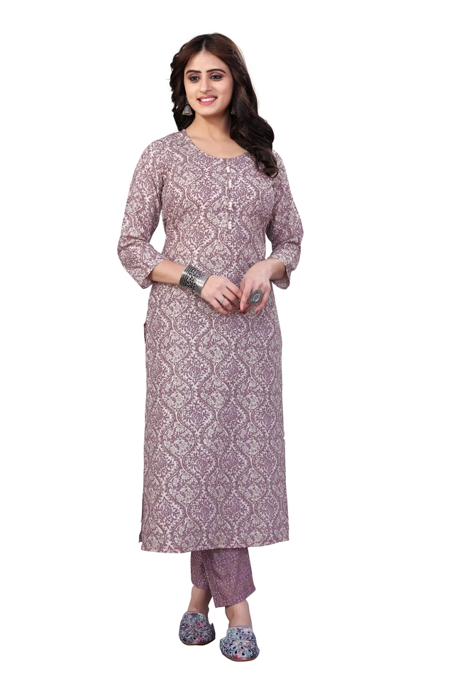 Cotton Blend Solid Kurta with Bottomwear for Women (Grey, S)