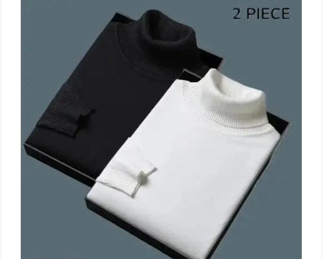 Cotton Blend Hi-Neck Solid Sweatshirt for Men (Black & White, S) (Pack of 2)