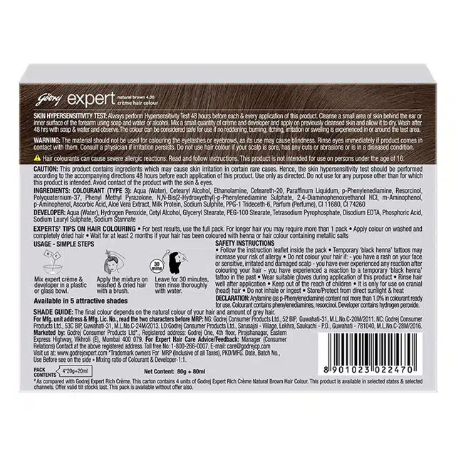 Godrej Expert Rich Crème Hair Colour For Women & Men – (Natural Brown Shade) (4.00) (Pack Of 4)