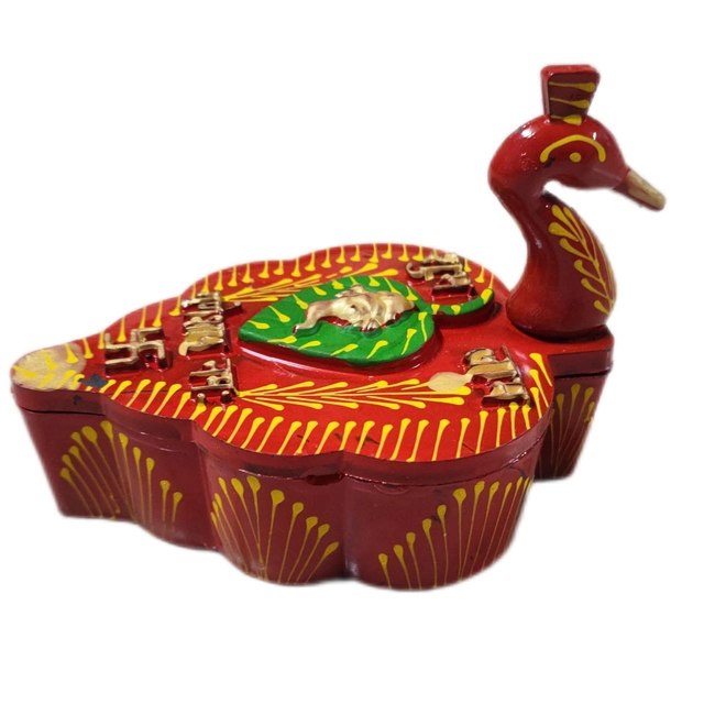 Plastic 4 Section Peacock Shape Meenakari Designed Kumkum Box (Multicolor)