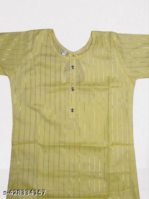 Cotton Blend Solid Kurti for Women (Yellow, Xl)