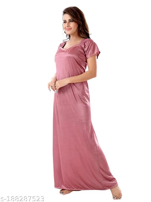 Satin Nightdress for Women (Pink, XL)