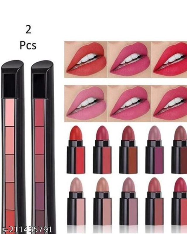 5 in 1 Lipstick for Women (Multicolor, Pack of 2)