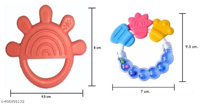 Rattle Toy with Teether for Baby (Multicolor, Set of 2)