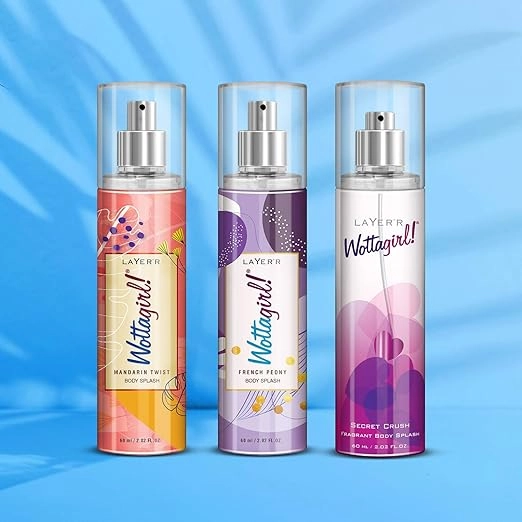 Combo of Layer'r Wottagirl Mandarin Twist with French Peony & Secret Crush Body Splash Perfume for Women (60 ml, Set of 3)