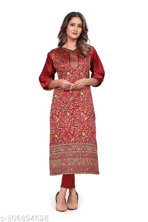 Pashmina Embroidered Kurti for Women (Red, L)