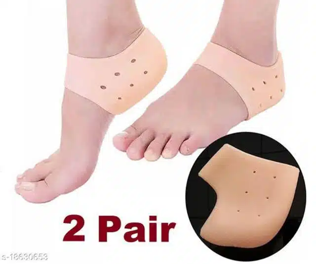 Silicone Pain Relief Heel Socks for Unisex (Beige, Set of 2)