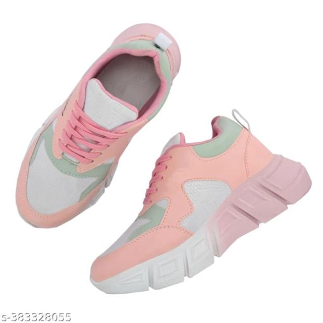 Casual Shoes for Women (Pink & White, 5)