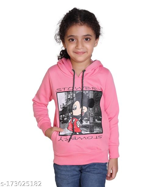 Woolen Printed Hoodie for Girls (Pink, 4-5 Years)