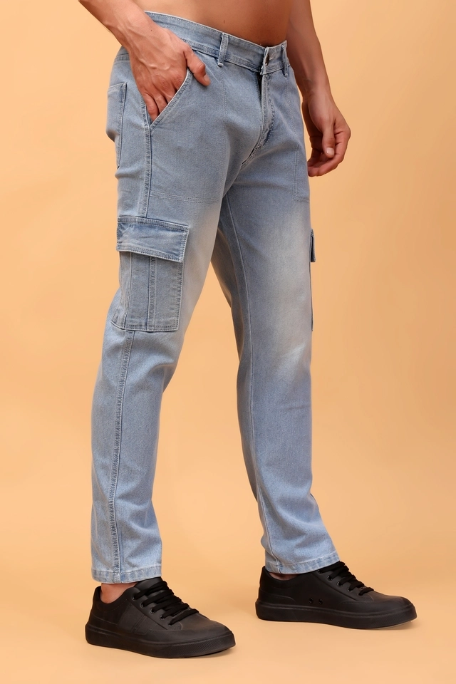 Cotton Blend Cargo Jeans for Men (Sky Blue, 28)