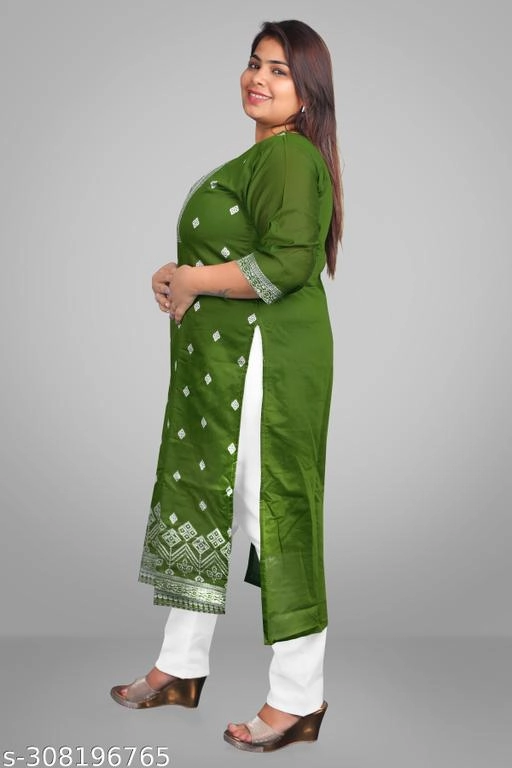 Chanderi Cotton Embroidered Kurti with Pant for Women (Olive, XXL)