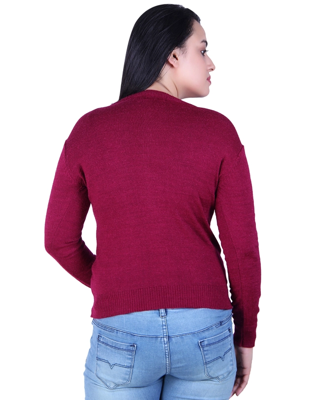 Round Neck Solid Cardigans for Women (Maroon, M)