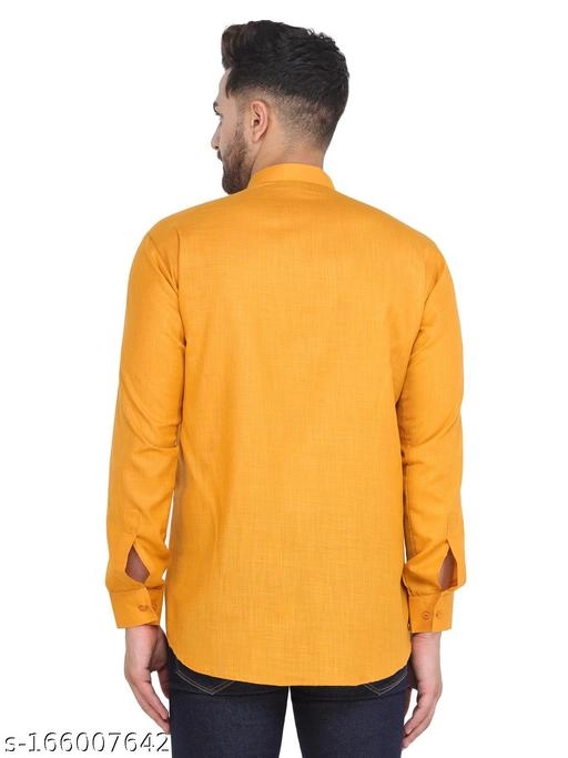 Cotton Blend Solid Short Kurta for Men (Mustard, S)