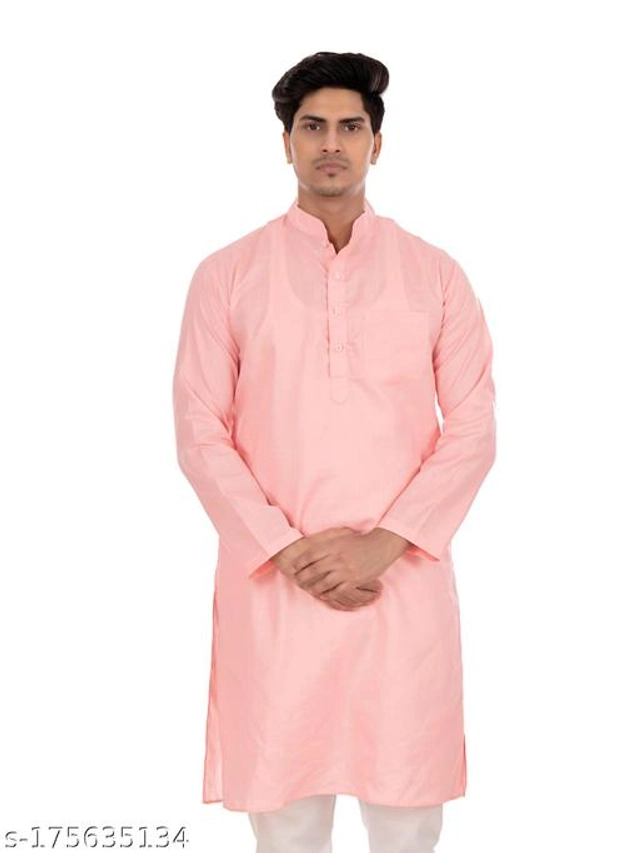 Cotton Blend Kurta for Men (Pink, S)