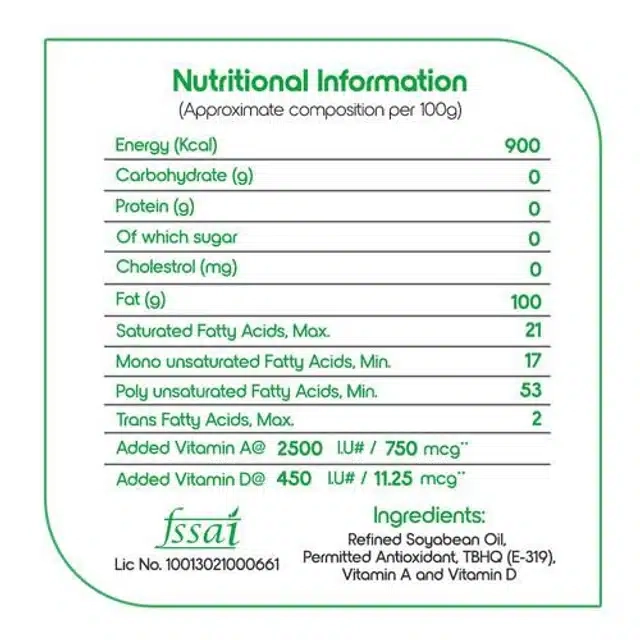 फॉर्च्यून सोया हेल्थ रिफाइंड सोयाबीन ऑइल 910 g (पाउच)