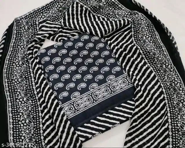 Cotton Unstitched Suit Fabric for Women (Black & Grey)