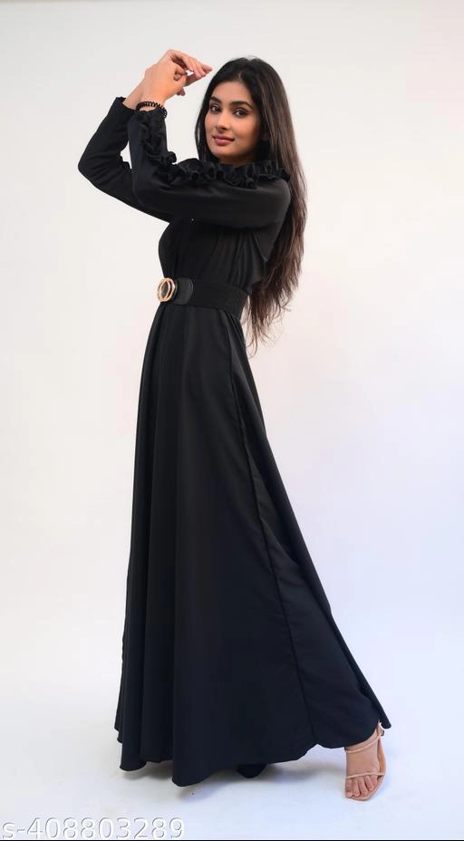 Crepe Solid Gown for Women (Black, XS)