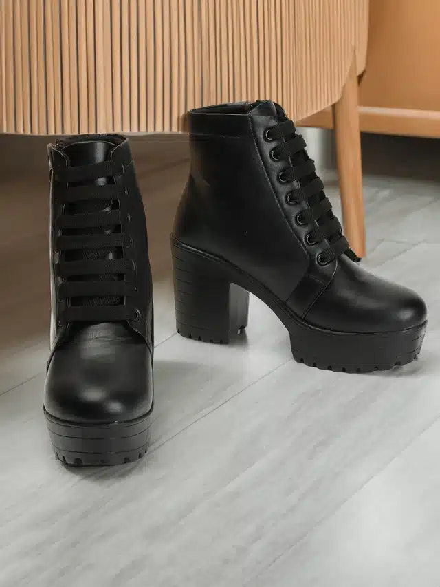 High Ankle Boots for Women (Black, 3)