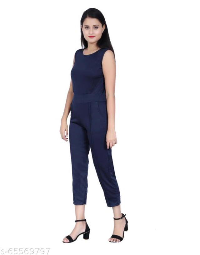 Lycra Solid Jumpsuit for Women & Girls (Navy Blue, S)