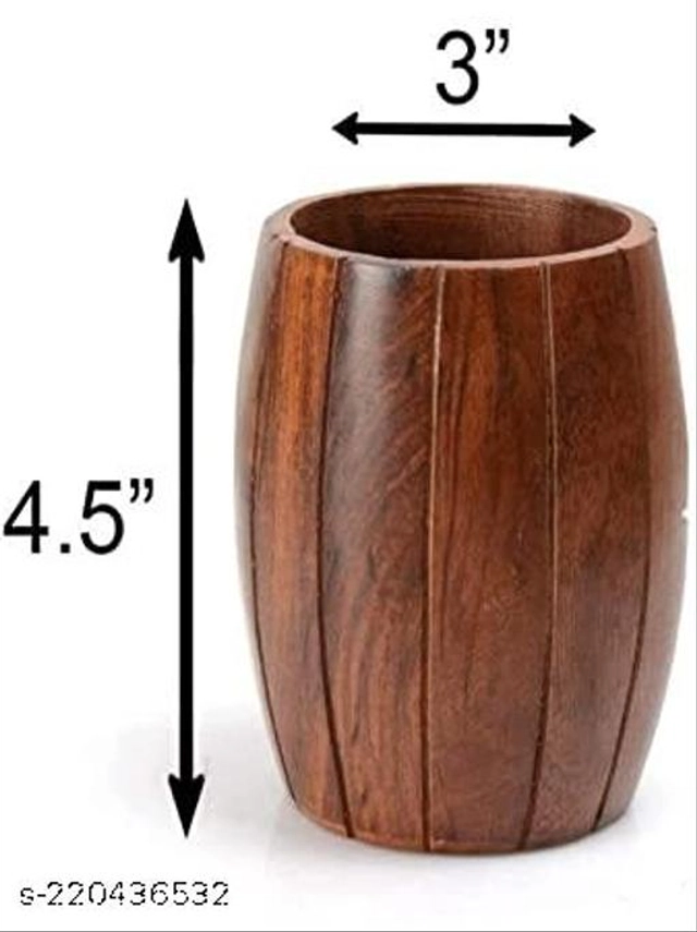 Wooden Sheesham Barrel Shaped Pen Holder (Brown)