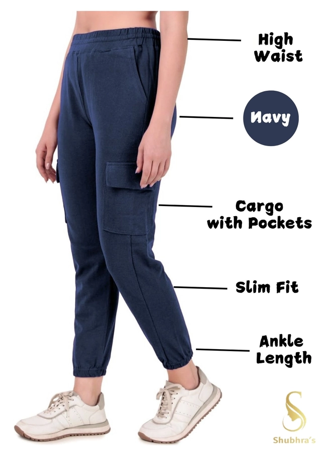 Cotton Blend Slim Fit Cargo for Women (Navy Blue, M)