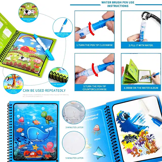 Water Pen with Colorful Reusable Quick Dry Book for Kids (Set of 1)