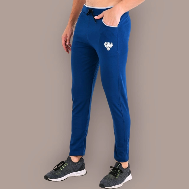 Lycra Nylon Logo Printed Track Pant for Men (Royal Blue, M)