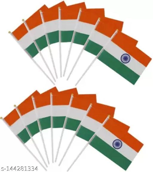 Fabric Indian Flag with Stick (Multicolor, 6x4 inches) (Pack of 12)